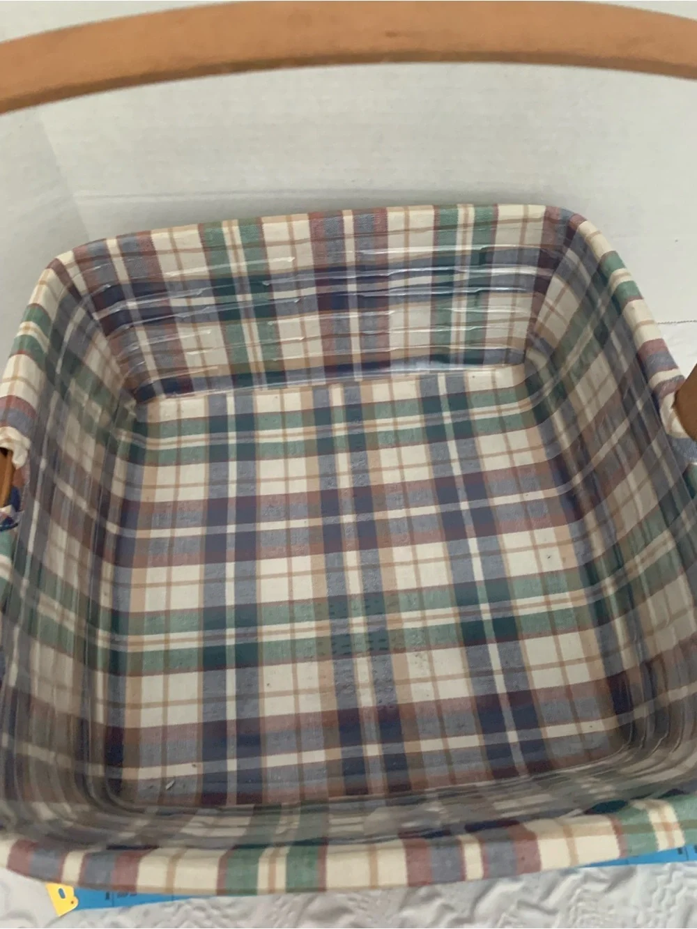 Vintage Longaberger Basket Plaid Stationary Handle Plastic Protector Liner 1991